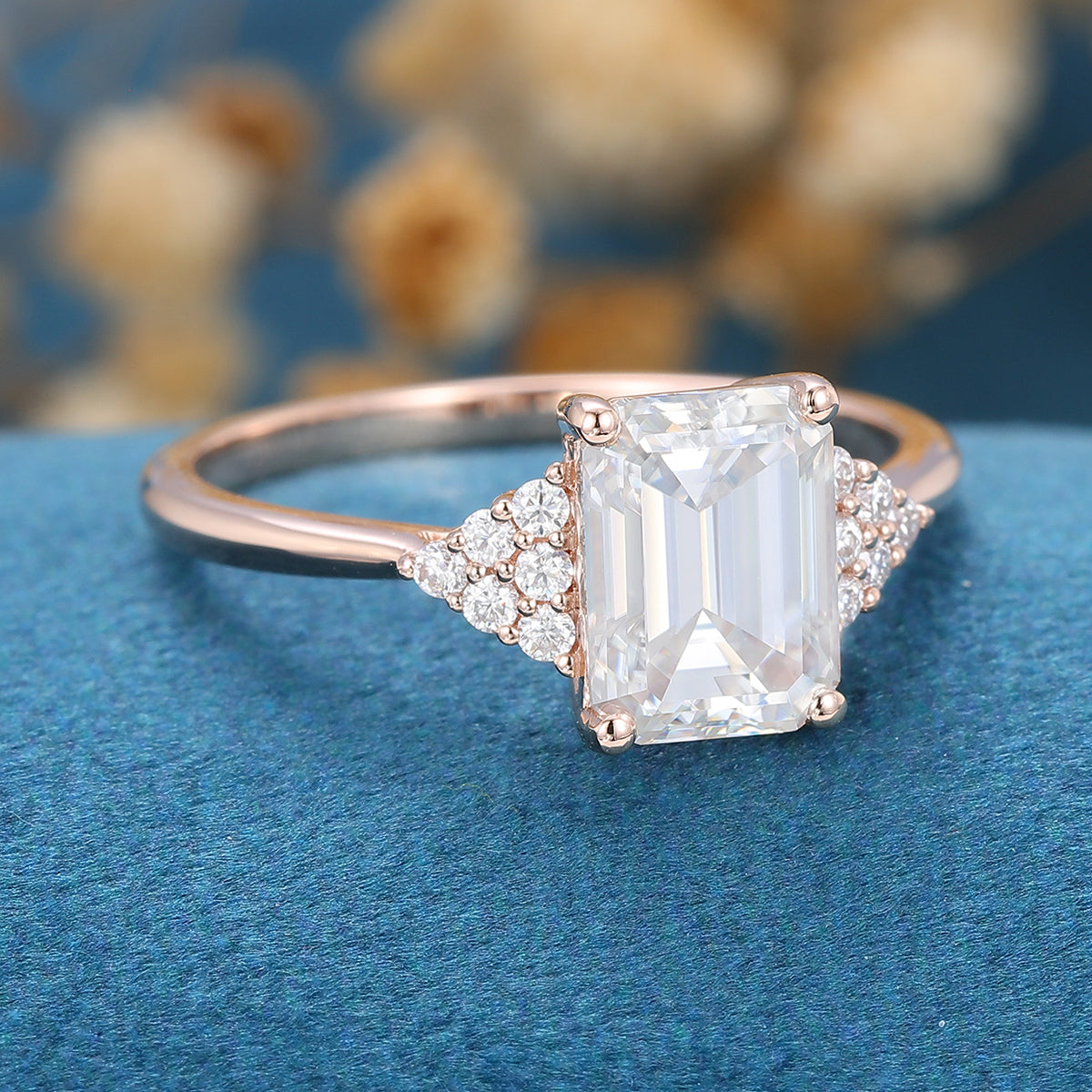 1.6 CT Emerald Cluster Lab Grown Diamond Engagement Ring