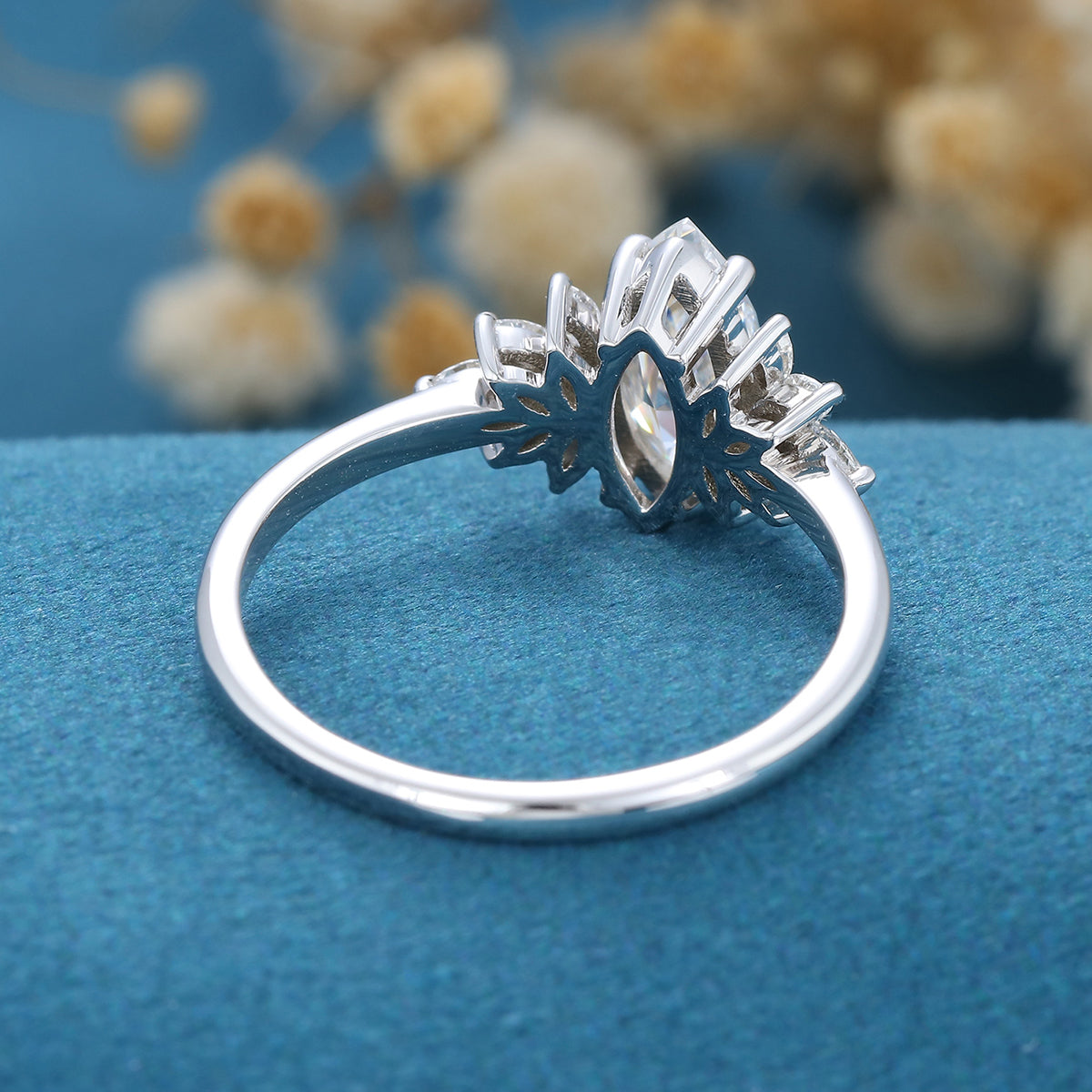 0.9 CT Marquise Cluster Lab Grown Diamond Engagement Ring