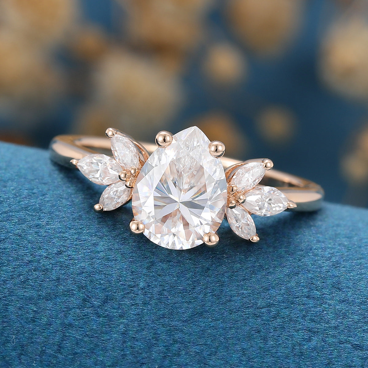 1 CT Pear Cluster Lab Grown Diamond Engagement Ring