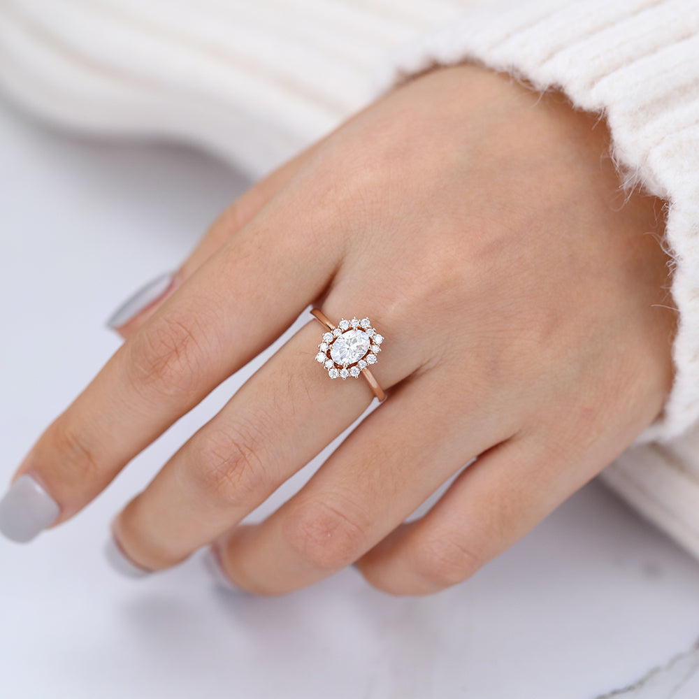 1 CT Oval Cluster Moissanite Engagement Ring