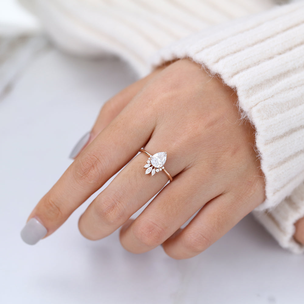 0.85 CT Pear Cluster Moissanite Engagement Ring