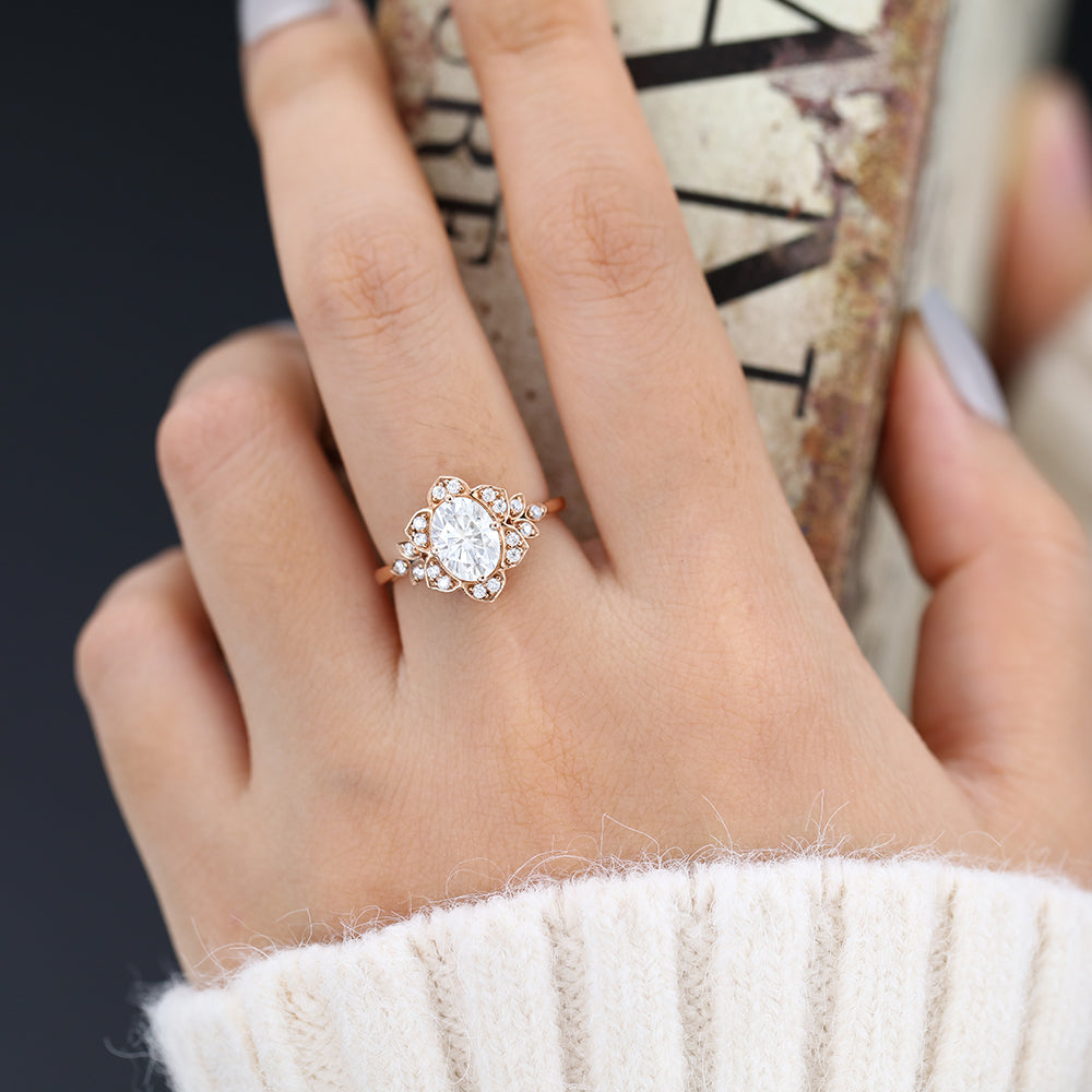 1.33 CT Oval Cluster Moissanite Engagement Ring