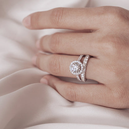 1.0 CT Round Halo & Pave Lab Grown Diamond Engagement Ring