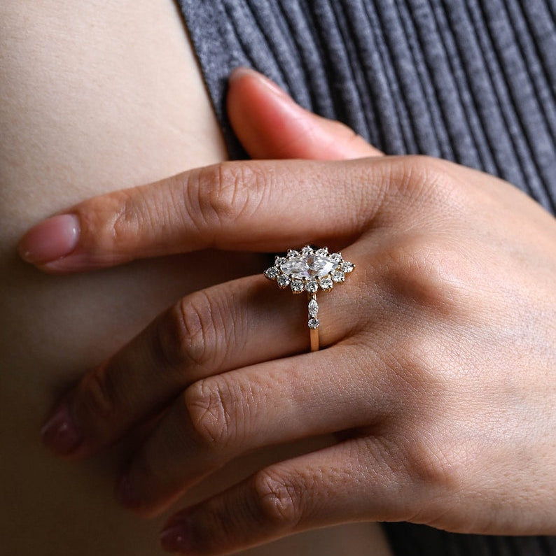 Stunning 1.0 - 2.0 CT Marquise Moissanite Engagement Ring with Pave & Hidden Halo Design 4