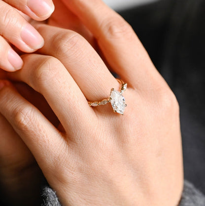 Stunning 1.0 - 2.0 CT Marquise Moissanite Engagement Ring with Pave & Hidden Halo Design 6