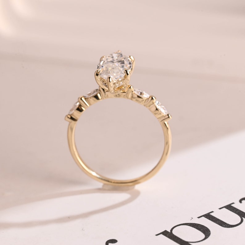 Stunning 1.0 - 2.0 CT Marquise Moissanite Engagement Ring with Pave & Hidden Halo Design 9