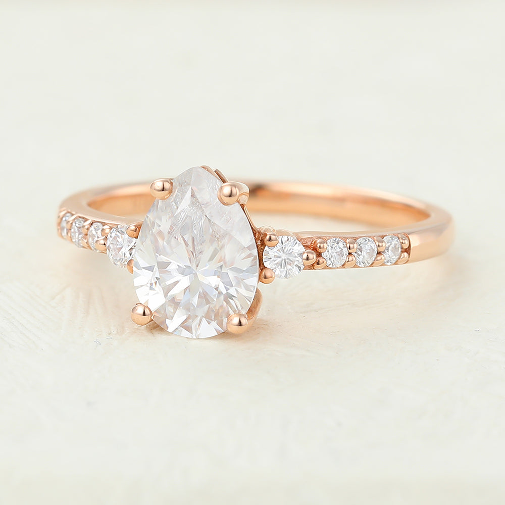 1 CT Pear Pave Moissanite Engagement Ring