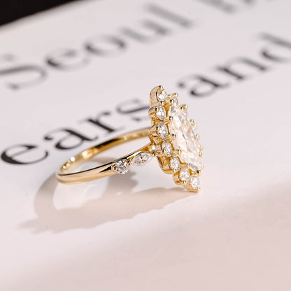 Stunning 1.0 - 2.0 CT Marquise Moissanite Engagement Ring with Pave & Hidden Halo Design 10