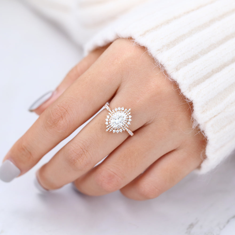 1.33 CT Oval Cluster & Pave Moissanite Engagement Ring