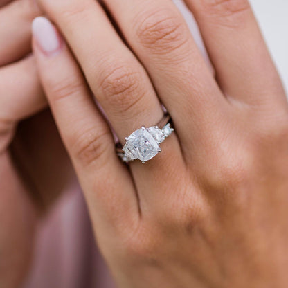 2.5 CT Elongated Cushion Three Stone Lab Grown Diamond Engagement Ring