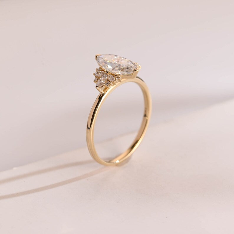 Stunning 1.0 - 2.0 CT Marquise Moissanite Engagement Ring with Cluster Design 7