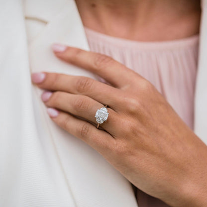 2.5 CT Elongated Cushion Three Stone Lab Grown Diamond Engagement Ring