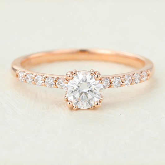 0.41 CT Round Pave Moissanite Engagement Ring
