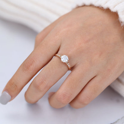 0.88 CT Round Pave Moissanite Engagement Ring