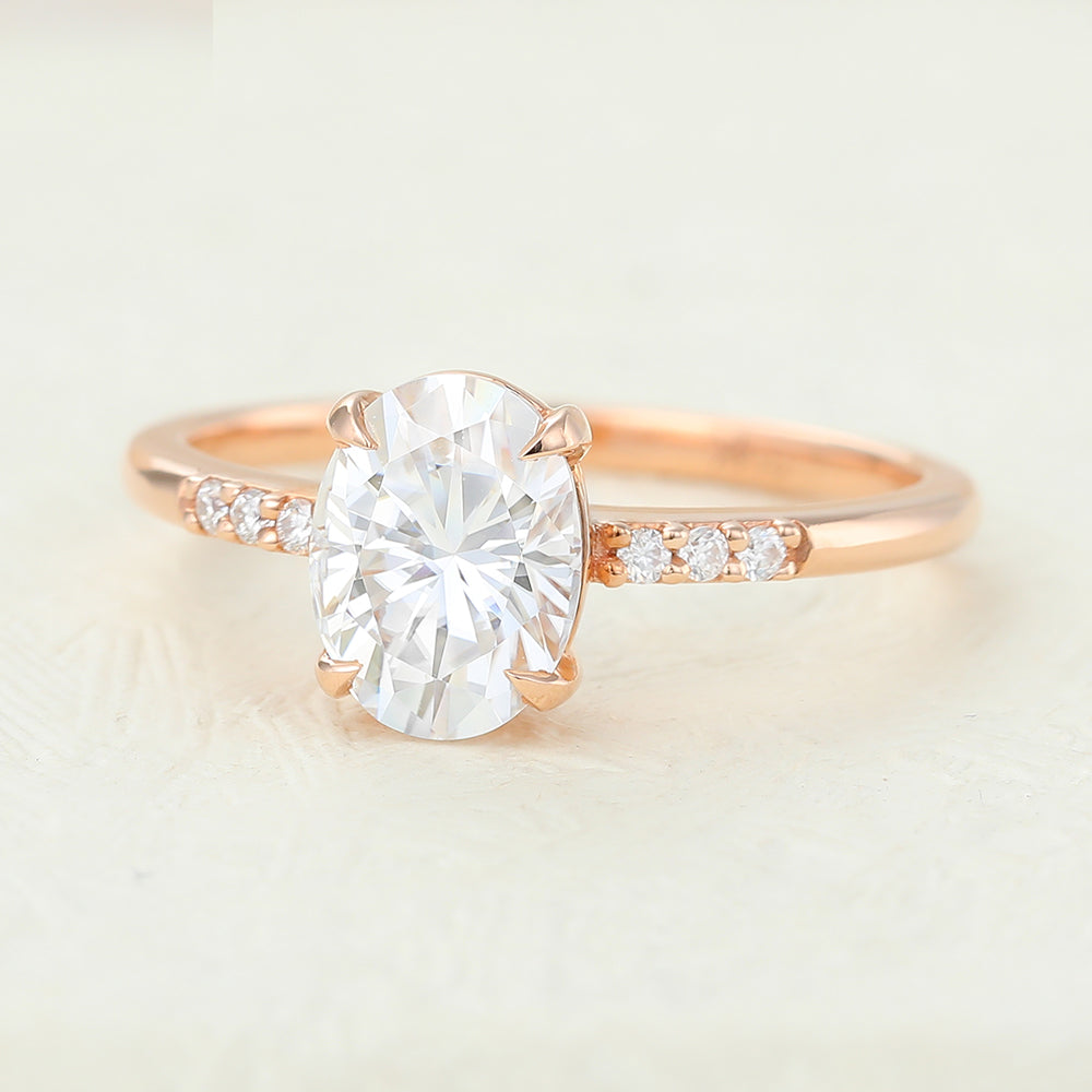 1.33 CT Oval Pave Moissanite Engagement Ring