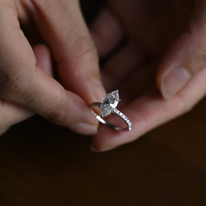 Stunning 1.0 - 2.0 CT Marquise Moissanite Engagement Ring with Pave Design 2