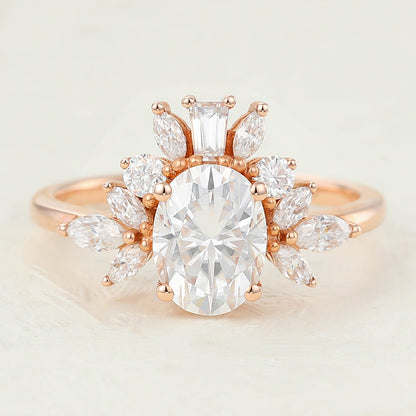 1.33 CT Oval Cluster Lab-Grown Diamond Engagement Ring
