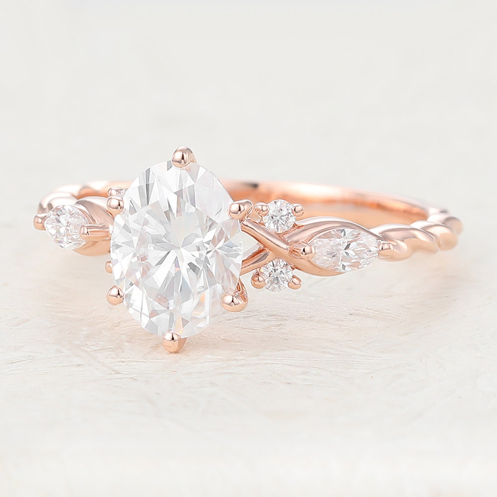 1.33 CT Oval Cluster Twisted Shank Moissanite Engagement Ring