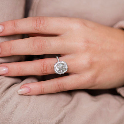 3.6 CT Cushion Halo & Pave Lab Grown Diamond Engagement Ring