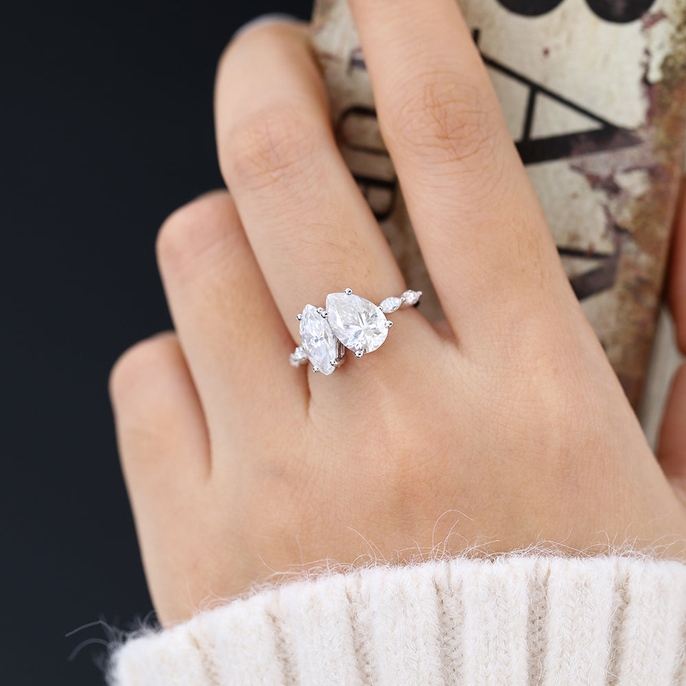 2.83 CT Pear & Marquise Cluster Lab-Grown Diamond Engagement Ring