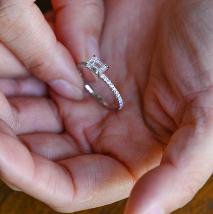 Stunning 0.5 - 1.5 CT Emerald Moissanite Engagement Ring with Pave Design 6