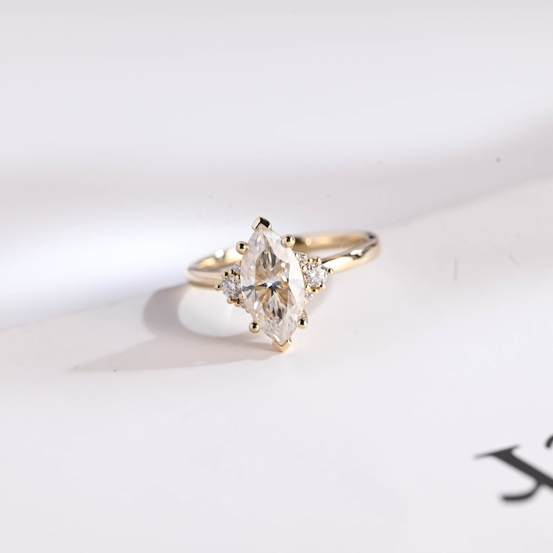 Stunning 1.0 - 2.0 CT Marquise Moissanite Engagement Ring with Cluster Design 1