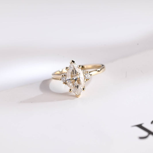 Stunning 1.0 - 2.0 CT Marquise Moissanite Engagement Ring with Cluster Design 1