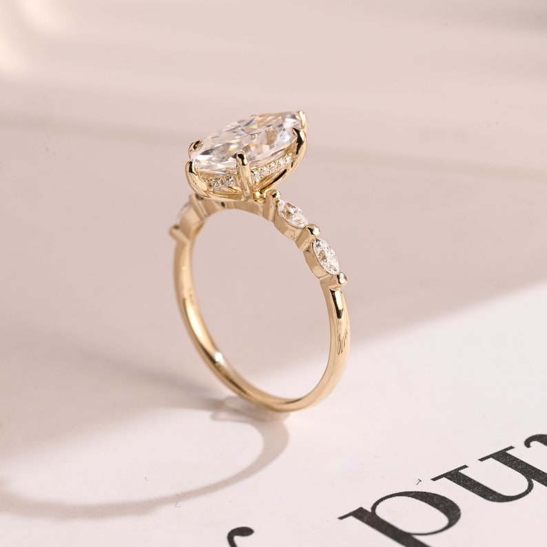 Stunning 1.0 - 2.0 CT Marquise Moissanite Engagement Ring with Pave & Hidden Halo Design 5