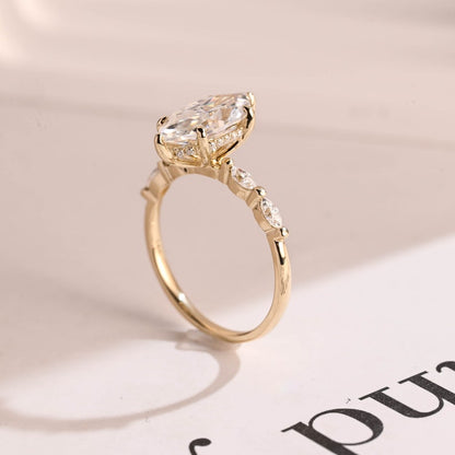 Stunning 1.0 - 2.0 CT Marquise Moissanite Engagement Ring with Pave & Hidden Halo Design 5