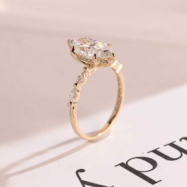 Stunning 1.0 - 2.0 CT Marquise Moissanite Engagement Ring with Pave & Hidden Halo Design 8