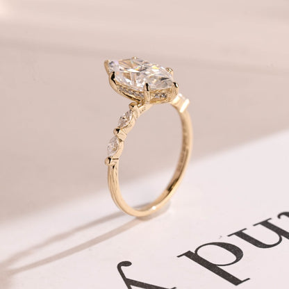 Stunning 1.0 - 2.0 CT Marquise Moissanite Engagement Ring with Pave & Hidden Halo Design 8