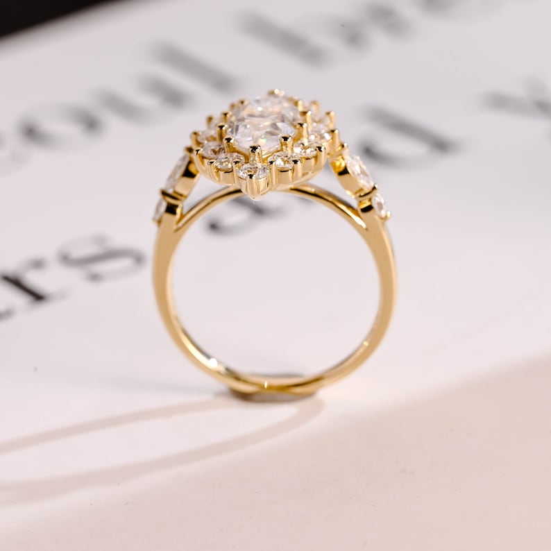 Stunning 1.0 - 2.0 CT Marquise Moissanite Engagement Ring with Pave & Hidden Halo Design 8