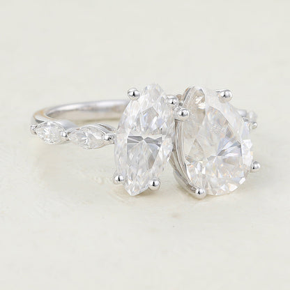 2.83 CT Pear & Marquise Cluster Lab-Grown Diamond Engagement Ring