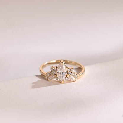 Stunning 1.0 - 2.0 CT Marquise Moissanite Engagement Ring with Cluster Design 1