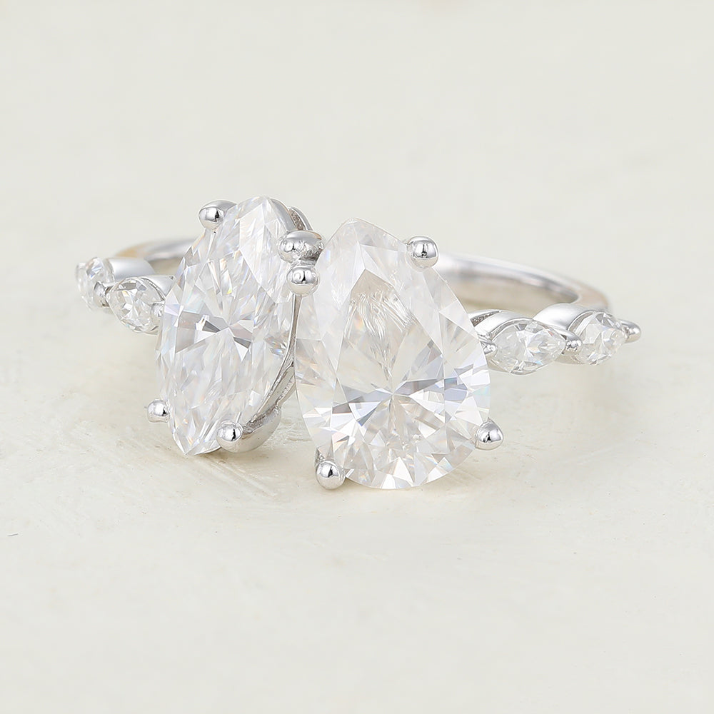 2.83 CT Pear & Marquise Cluster Lab-Grown Diamond Engagement Ring