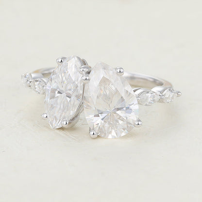 2.83 CT Pear & Marquise Cluster Lab-Grown Diamond Engagement Ring