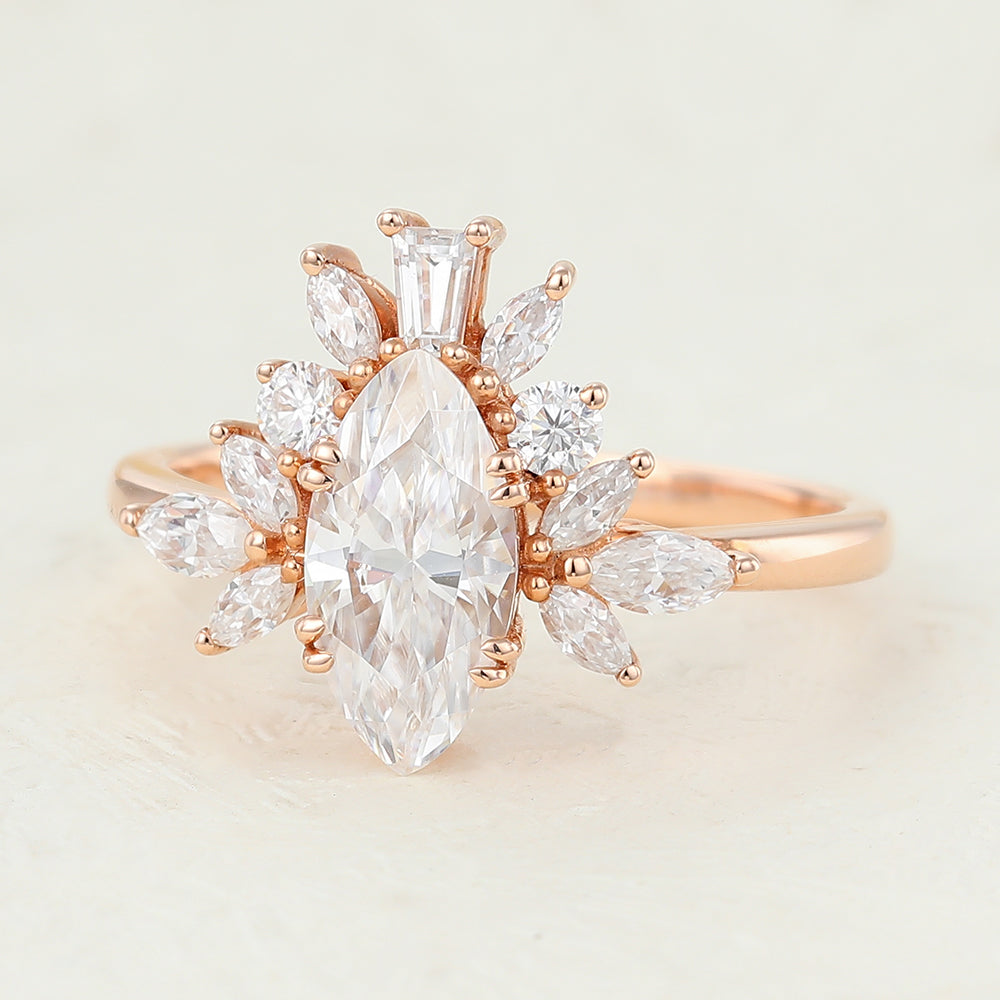 0.9 CT Marquise Cluster Lab-Grown Diamond Engagement Ring