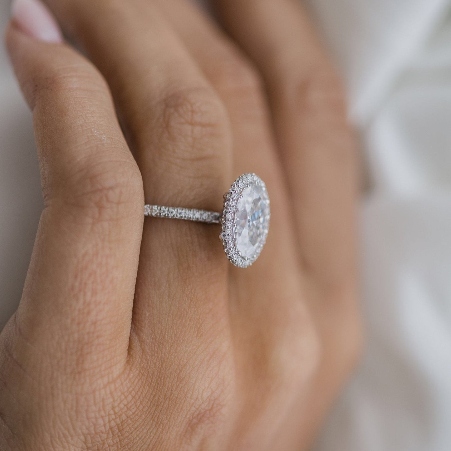 3.85 CT Oval Halo & Pave Lab Grown Diamond Engagement Ring
