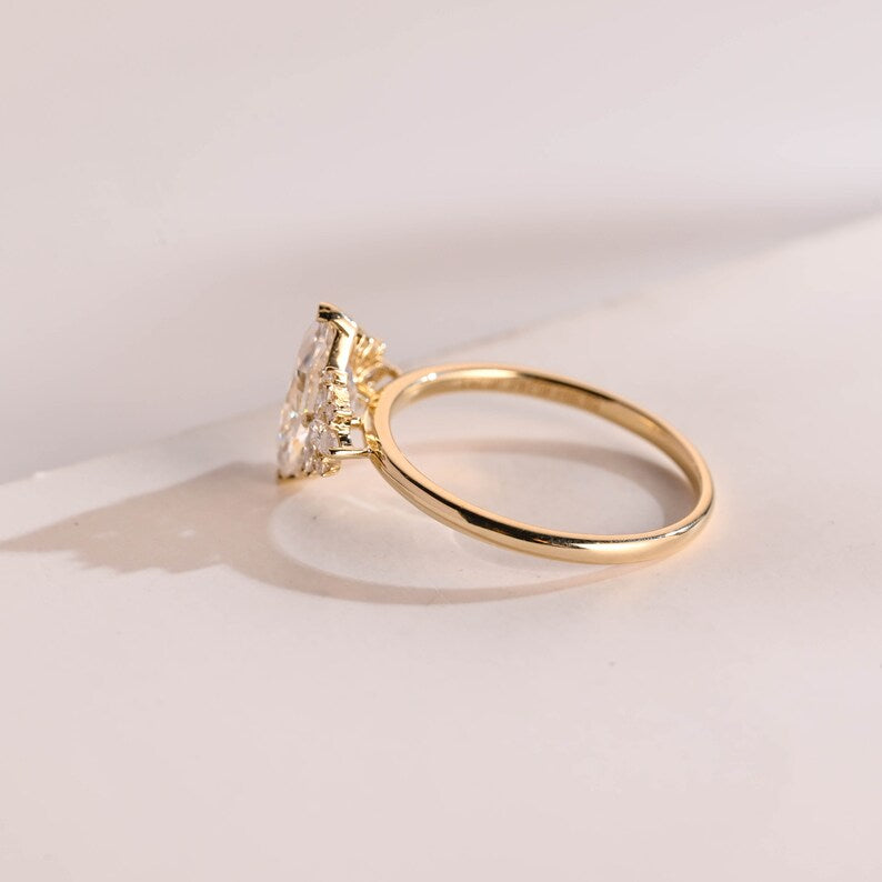 Stunning 1.0 - 2.0 CT Marquise Moissanite Engagement Ring with Cluster Design 10