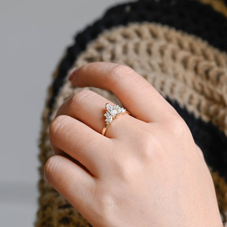 Stunning 1.0 - 2.0 CT Marquise Moissanite Engagement Ring with Cluster Design 3