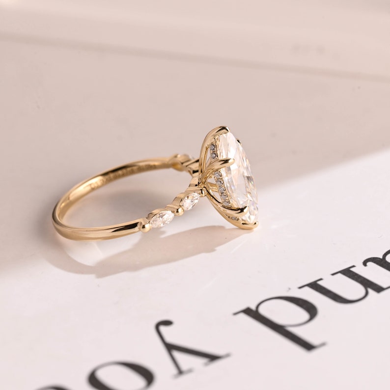 Stunning 1.0 - 2.0 CT Marquise Moissanite Engagement Ring with Pave & Hidden Halo Design 10