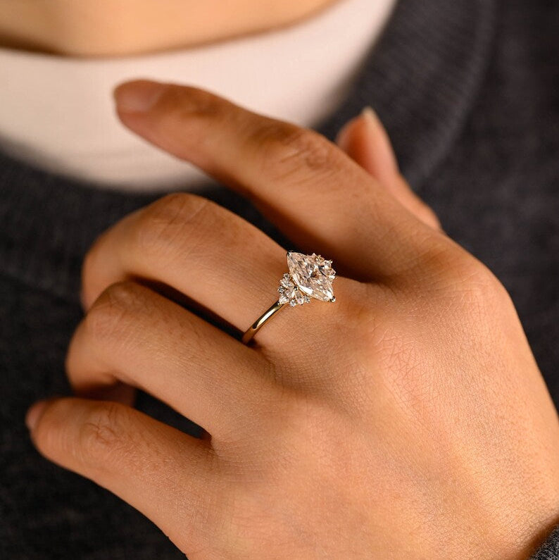 Stunning 1.0 - 2.0 CT Marquise Moissanite Engagement Ring with Cluster Design 6