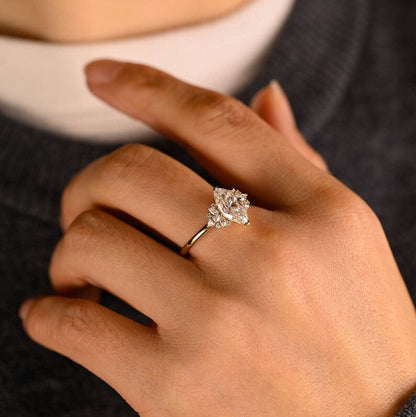 Stunning 1.0 - 2.0 CT Marquise Moissanite Engagement Ring with Cluster Design 6