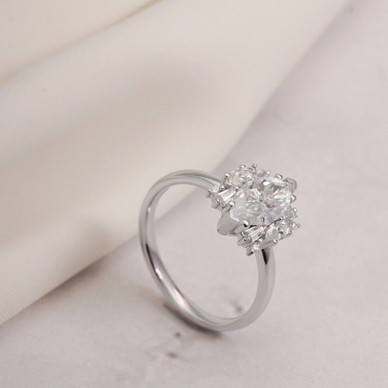 Stunning 1.0 - 2.0 CT Marquise Moissanite Engagement Ring with Cluster Design 9