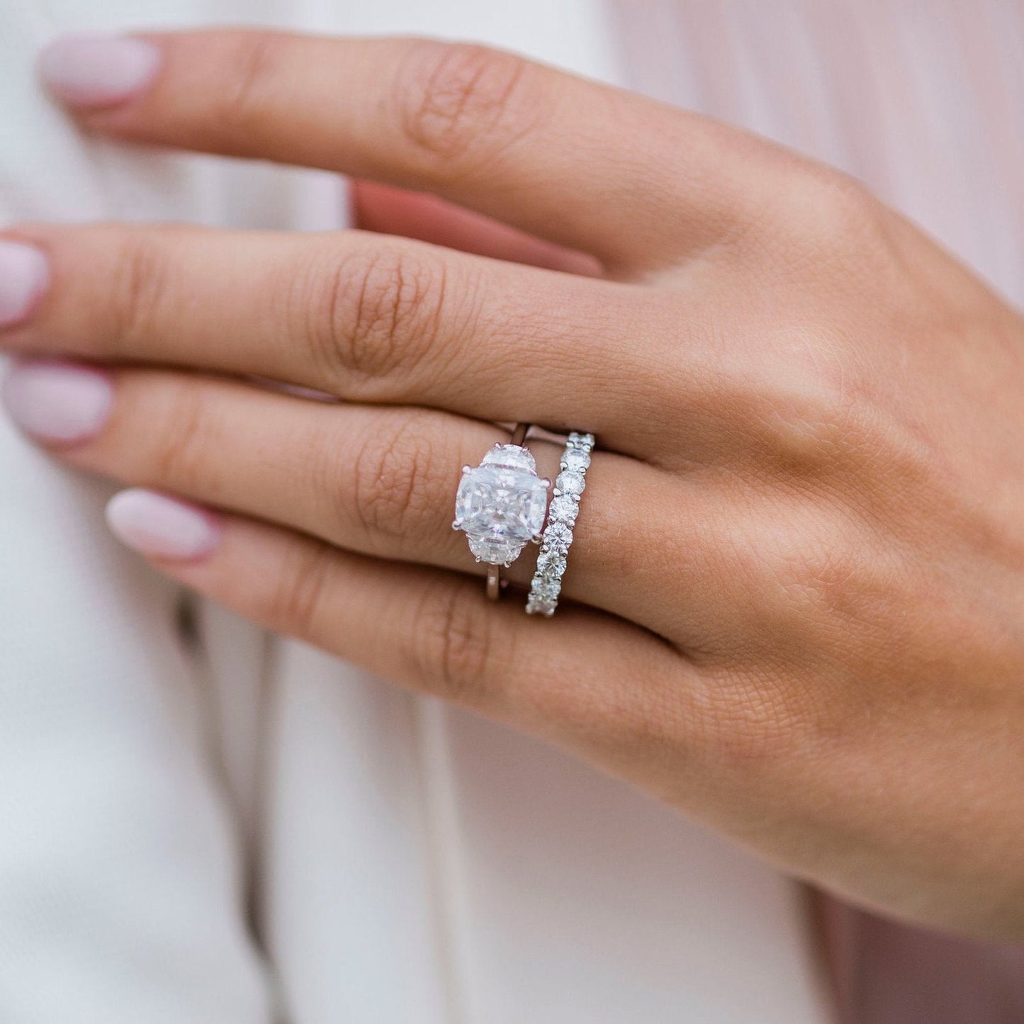 2.5 CT Elongated Cushion Three Stone Lab Grown Diamond Engagement Ring