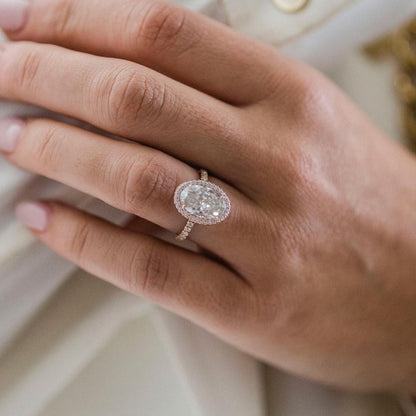 4 CT Oval Halo & Pave Lab Grown Diamond Engagement Ring