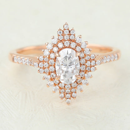 0.43 CT Oval Cluster & Pave Moissanite Engagement Ring