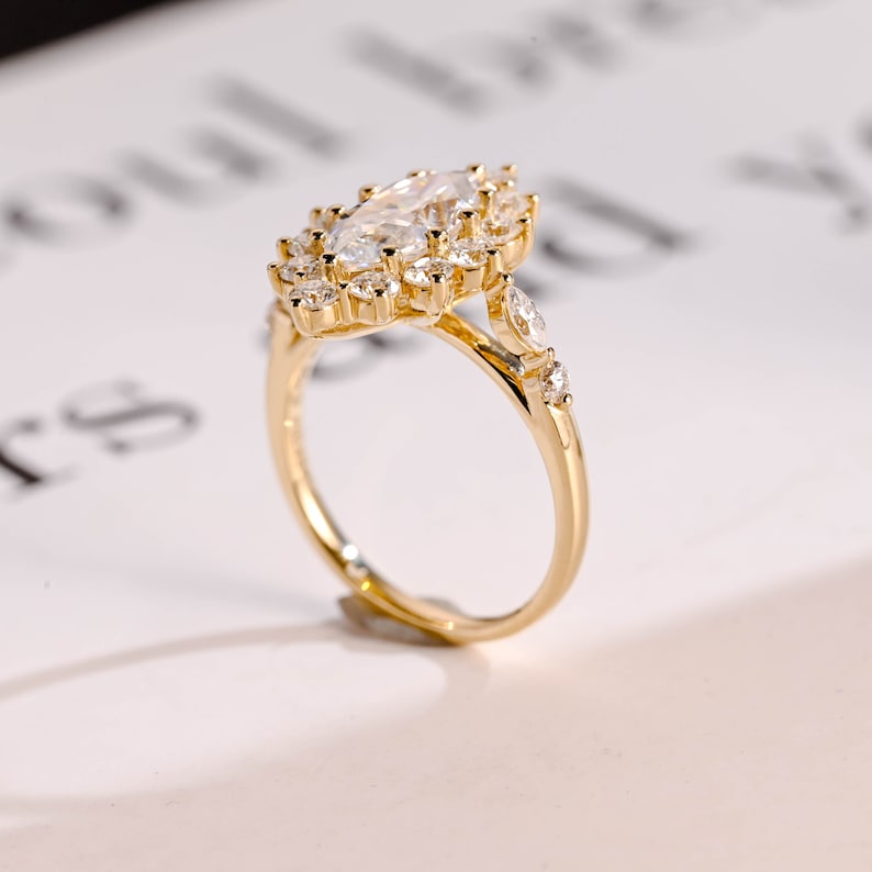 Stunning 1.0 - 2.0 CT Marquise Moissanite Engagement Ring with Pave & Hidden Halo Design 5
