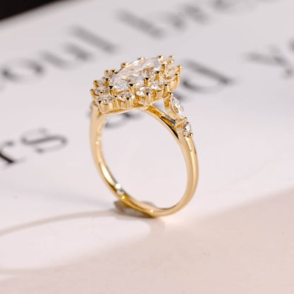 Stunning 1.0 - 2.0 CT Marquise Moissanite Engagement Ring with Pave & Hidden Halo Design 5