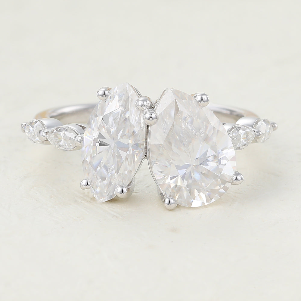 2.83 CT Pear & Marquise Cluster Lab-Grown Diamond Engagement Ring